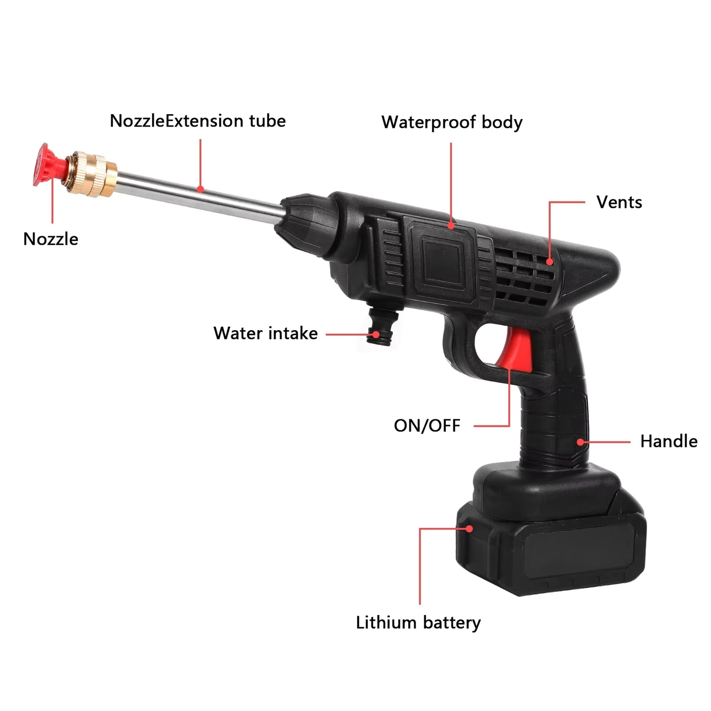 Pistola Hidrolimpiadora Inalámbrica 50 Bar (Compatible con Batería Makita 24V)